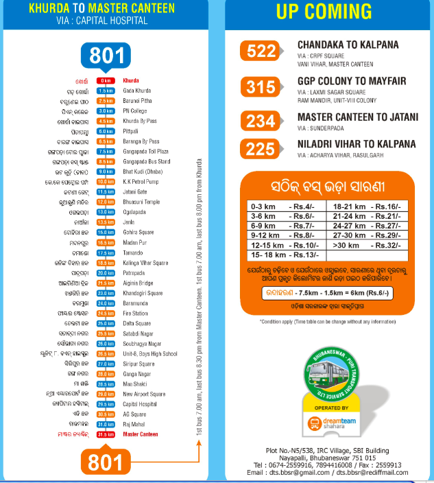 Odisha Bus Fare Chart